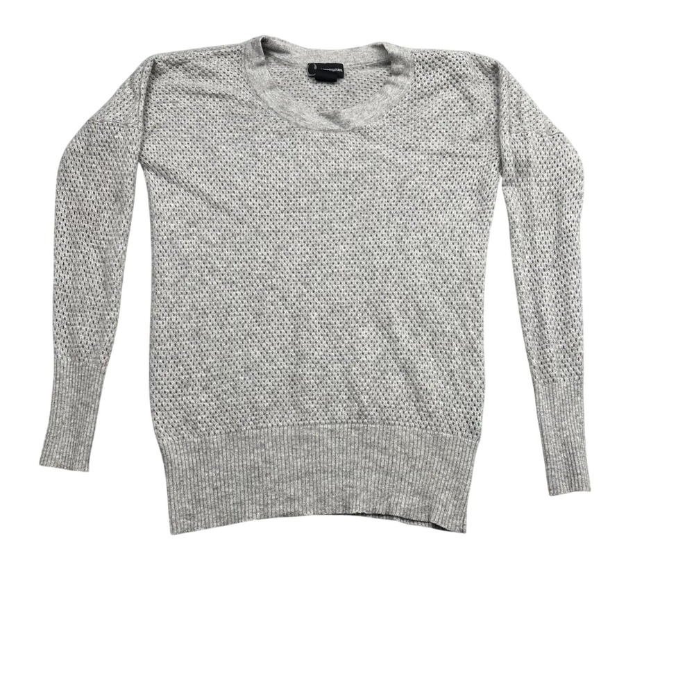 C by Bloomingdale's Sweater Womens XS Gray 100% 2-Ply Cashmere Open Knit V-Neck